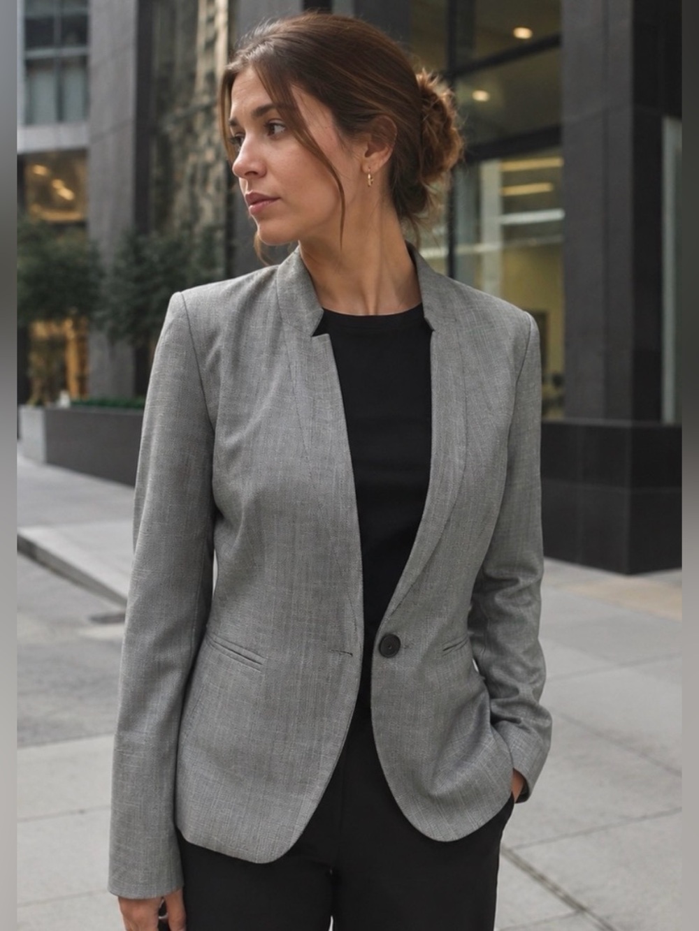 ZARA Gray Single-Button Blazer Collarless Jacket - Women's US 8 NWOT